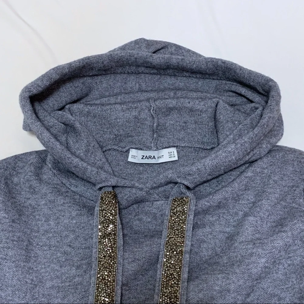 *NEW Zara Gray Knit Hoodie Top - Picture 6 of 8